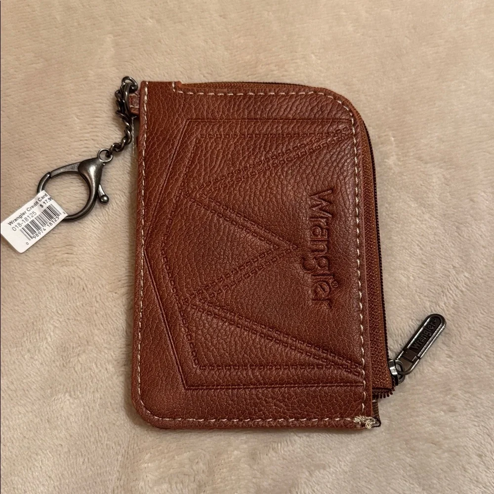 NWOT WRANGLER Brown Leather Card Holder with Chain